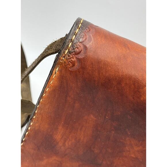 Tooled Brown Leather Mandala Vintage Saddle Boho Shoulder Bag Purse Y2k - Picture 9 of 16